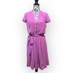 MSK Pintuck Chiffon Flutter Sleeve Midi Dress Purple Pink sz 16